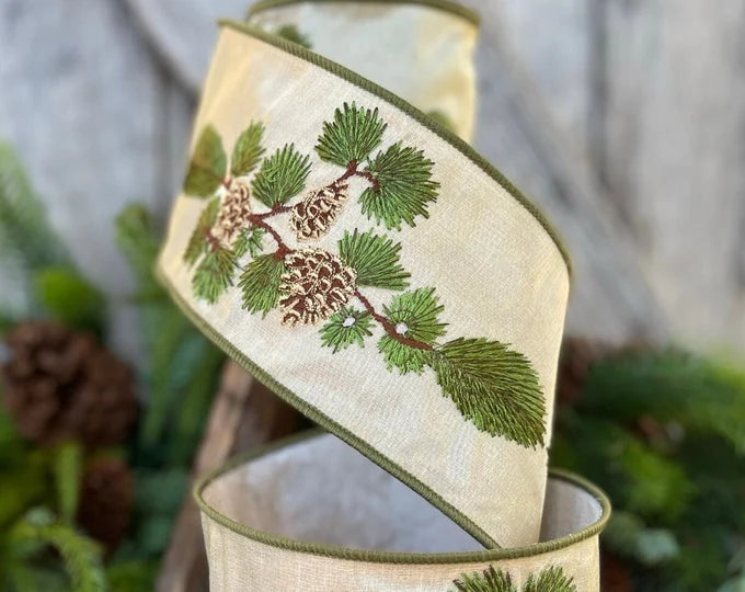 Shimmering Pinecone Branch Ribbon