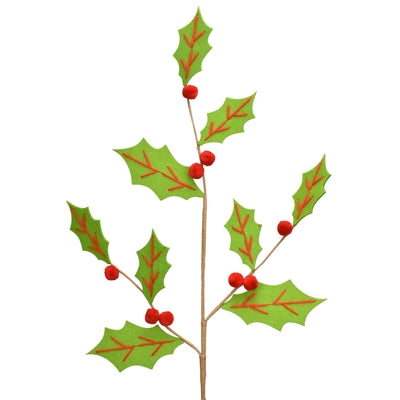 9.25" Whimsical Stitched Felt Holly Spray