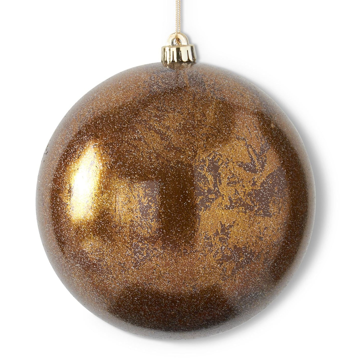 8 Inch Glittered Bronze Round Gold Leaf Ornament