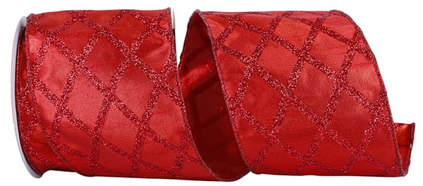 Red Glitter Diamond Lattice Metallic Ribbon