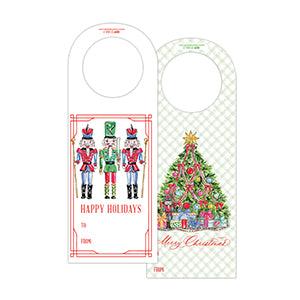 Handpainted Nutcracker Trio/Christmas Tree with Red Bow Wine Tag