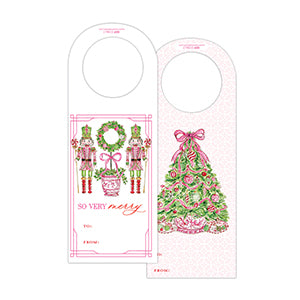 Handpainted Pink Peppermint Nutcrackers/Tree with Pink Bow Wine Tags