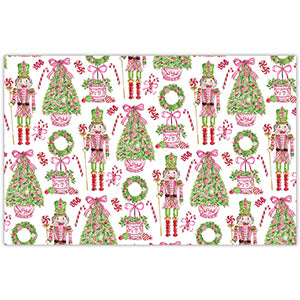 Handpainted Pink Peppermint Nutcrackers & Topiaries Placemat
