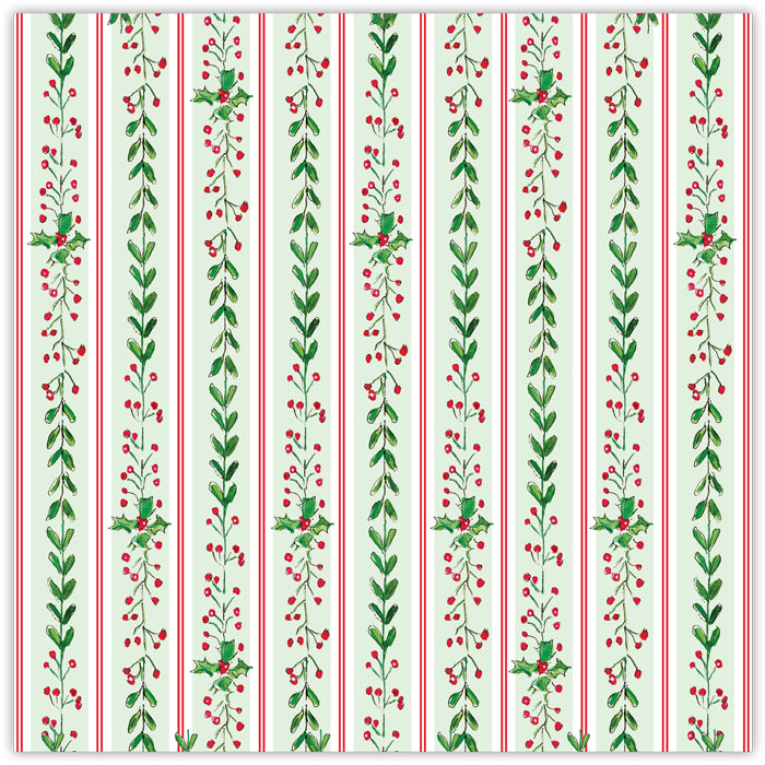 Greenery with Holly Berries Stripe Pattern Square Placemats - Mistletoe Market