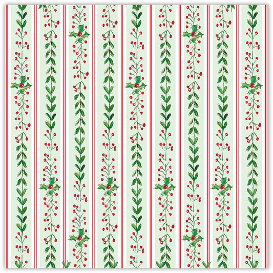 Greenery with Holly Berries Stripe Pattern Square Placemats - Mistletoe Market