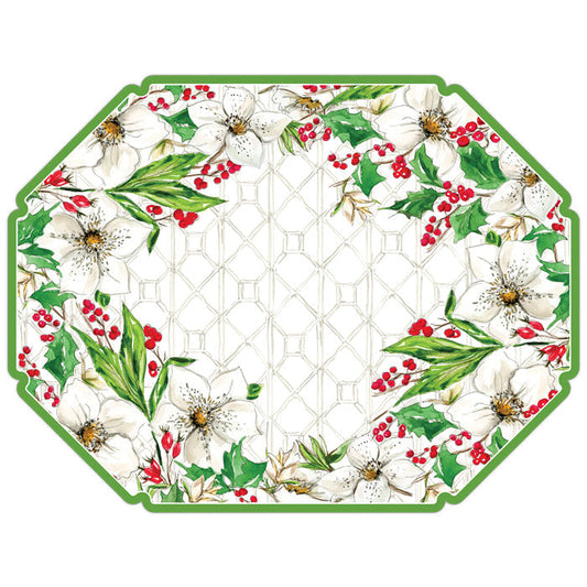 White Pointsettias with Berries Posh Die-Cut Placemats