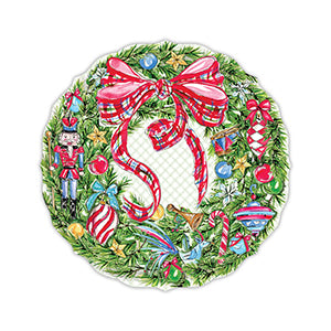 Handpainted Christmas Wreath with Plaid Bow Posh Die-Cut Placemat