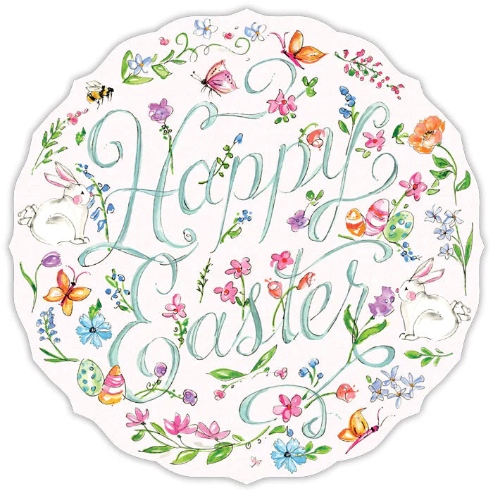 Happy Easter Floral Round Die-Cut Placemats