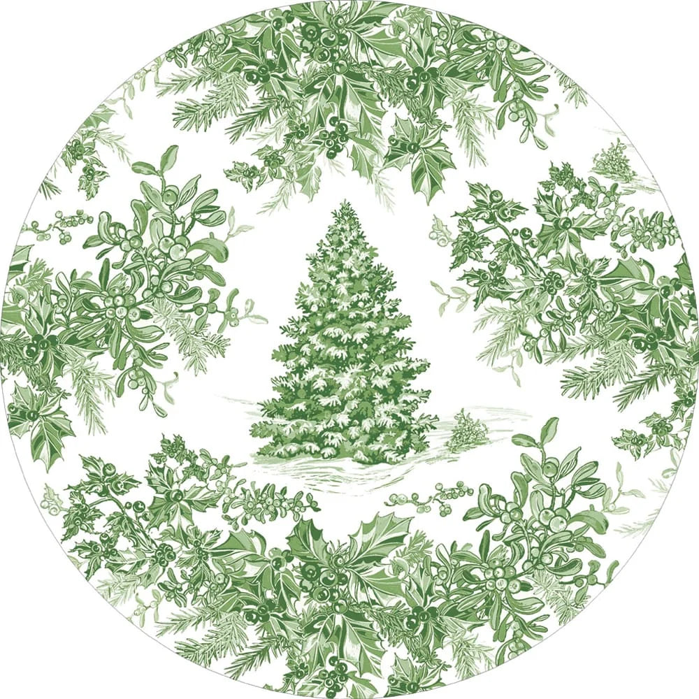 Christmas Tree Toile Sage/White Paper Placemats Round