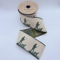 Linen Embroidery  Hunter/Dog Plaid Back Ribbon- Natural