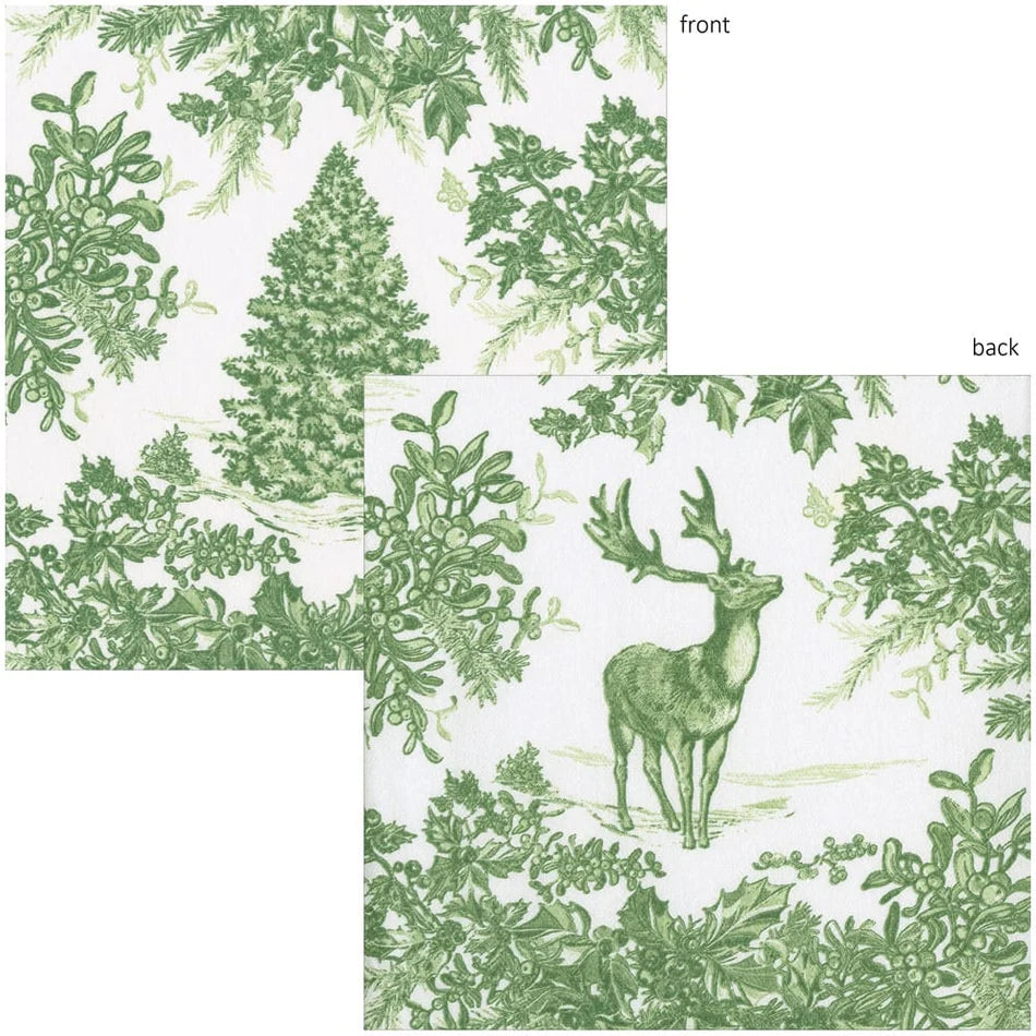 Christmas Tree Toile Sage/White Paper Linen Dinner Napkin