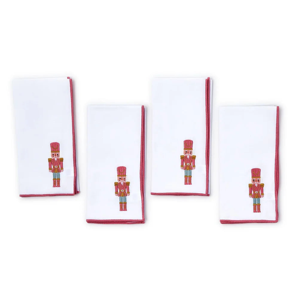 Nutcracker Embroidered Napkins with Merrow-Stitched Trim- Set of 4