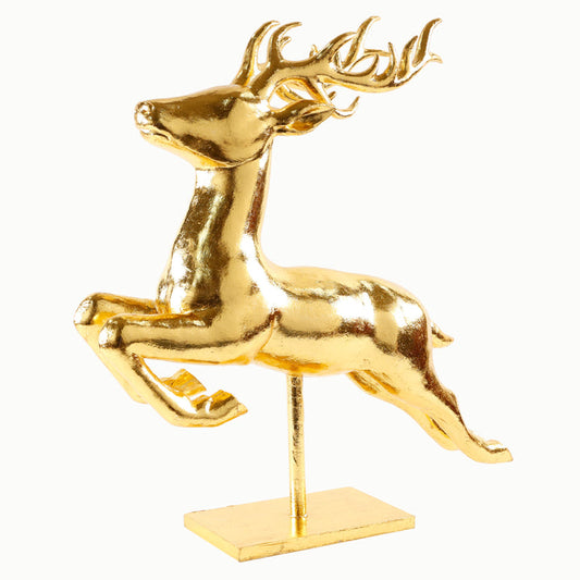 Gold Leaf Leaping Deer with Wood Base