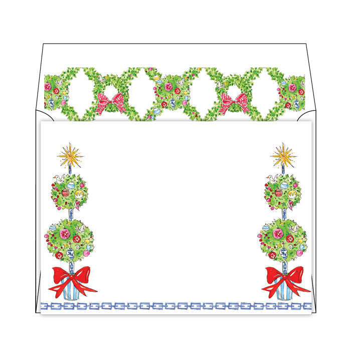 Handpainted Merry and Bright Topiary Social Set