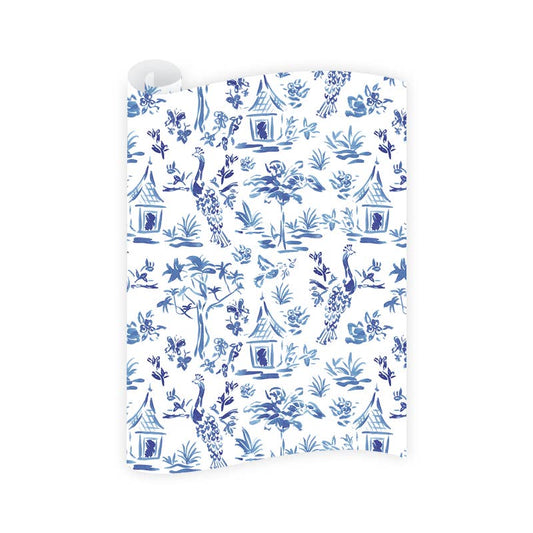 Blue Toile Wrapping Paper Roll