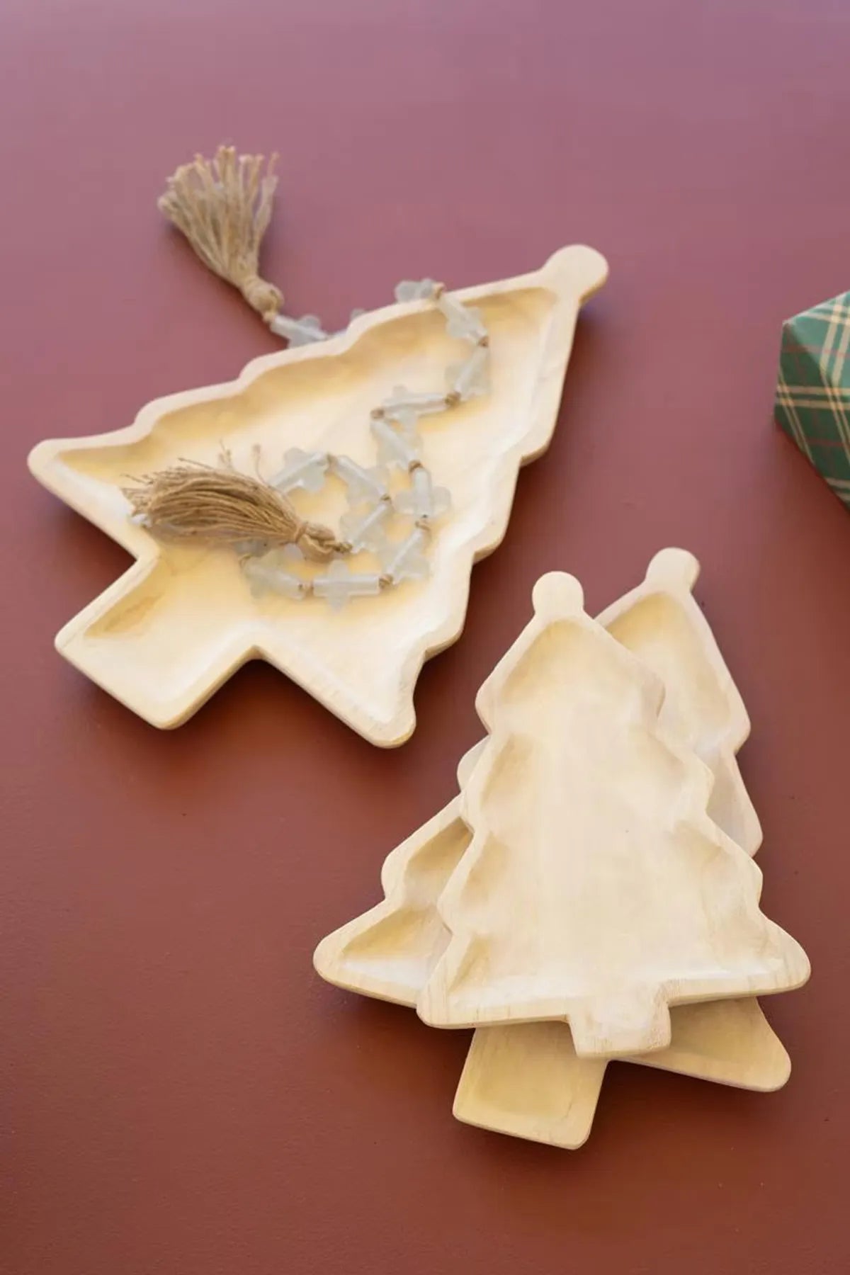 Carved Wood Christmas Tree Platters