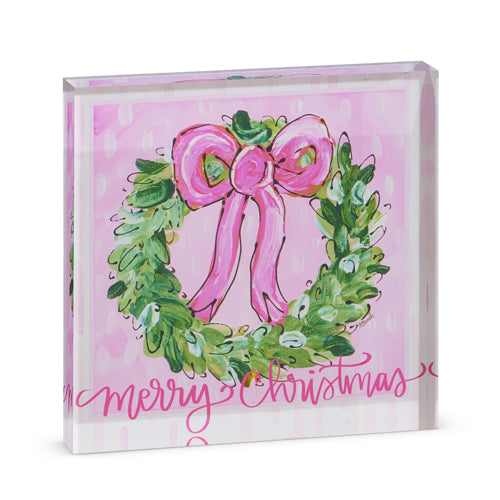 Merry Christmas Wreath Acrylic Block