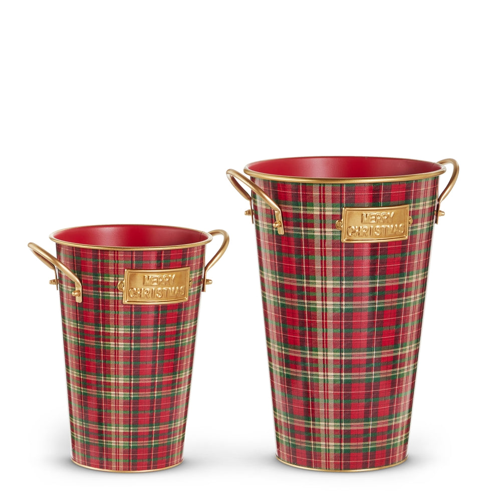 Red, Green and Gold Plaid Bucket Decor