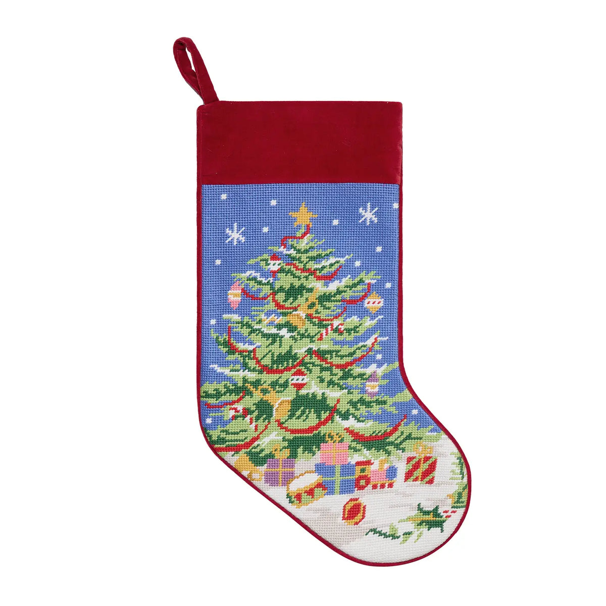 Christmas Tree Embroidered Needlepoint Stocking