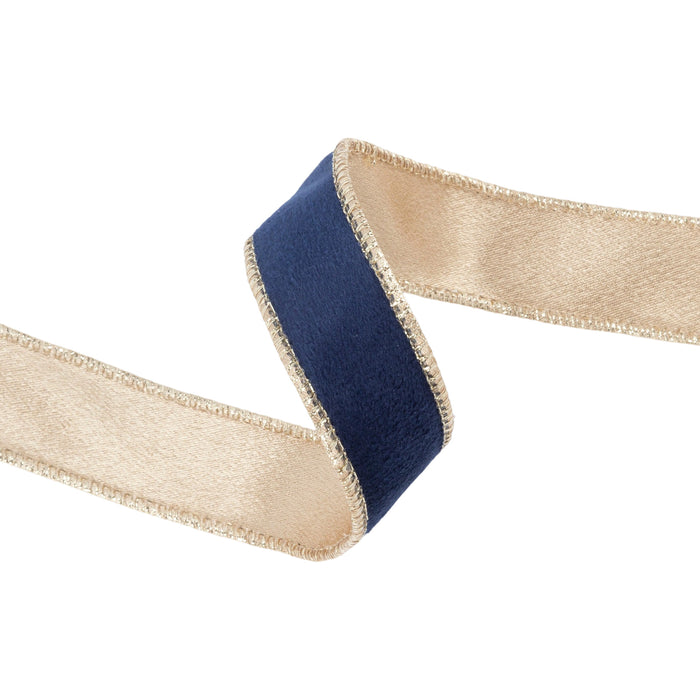 Reversible Classic Velvet Wired Ribbon- Navy/Gold