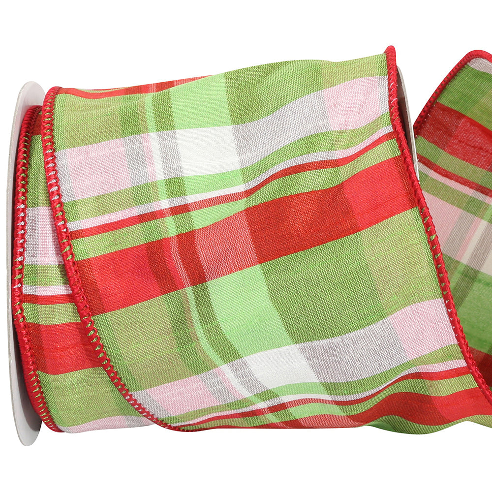 Lime Plaid Dupioni Ribbon