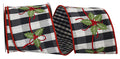 Holly Embroidery Dupioni Gingham Backed Check Ribbon