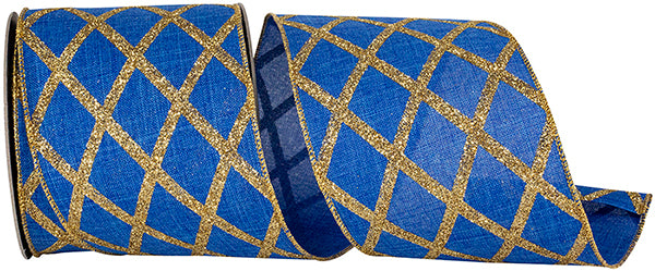 Lattice Diamond Glitter Linen Ribbon- Royal