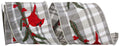 Cardinal Holly Embroidered Plaid Dupioni Ribbon