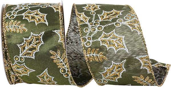 Holly Glitter Outlines Satin Iridescent Ribbon