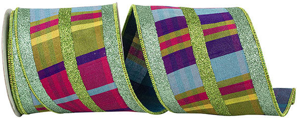 Bling Spring Glitter Stripe Deluxe Dupioni Plaid Ribbon