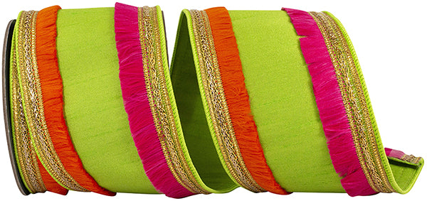 Dupioni  Orange Fuchsia Fringe Trimming Ribbon