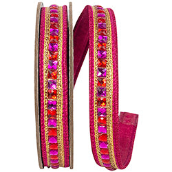 Sumptuous Jewel Accent Deluxe Metallic Backed Ribbon- Red/Fucshia