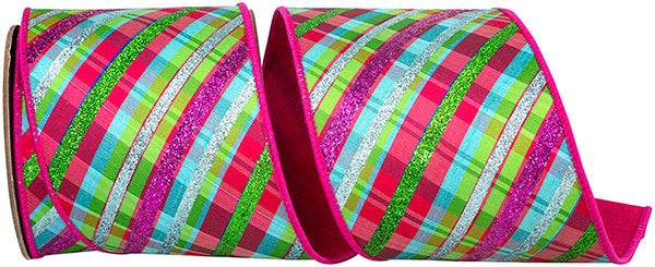 Glitter Diagonal Bright Plaid Ribbon