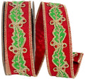 Holly Leaf Jewel Embroidery  Dupioni Lame- Red