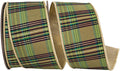 Willow Plaid Fused Metallic Dupioni Backed Ribbon- Moss