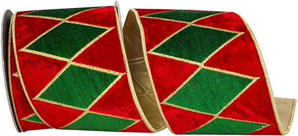 Drum Diamond Plush Velvet Ribbon-Red/Green