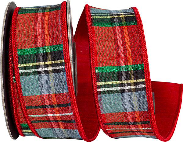 Classic Plaid Twist Dupioni Fused Back Ribbon- Red/Blue