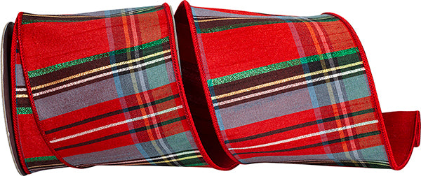 Classic Plaid Twist Dupioni Fused Back Ribbon- Red/Blue