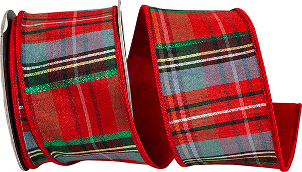 Classic Plaid Twist Dupioni Fused Back Ribbon- Red/Blue