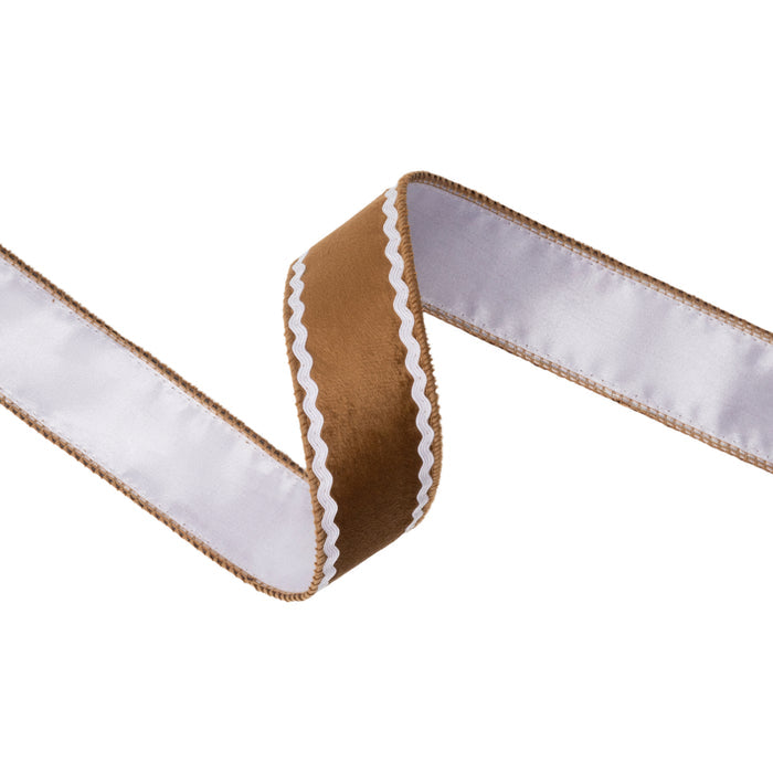 Gingerbread Velvet Ribbon with White Backing