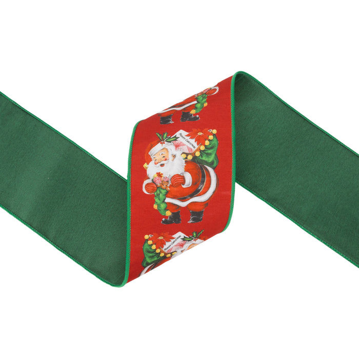 Dupioni Ribbon- Retro Santa w/ Sack w/ Green Backing