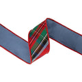 Dupioni Ribbon- Bias Cut Traditional Christmas Plaid Red/Green/Blue w/ Blue Backing