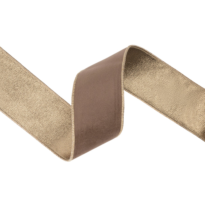 Wired Velvet Ribbon- Brown w/ Gold Metallic Back