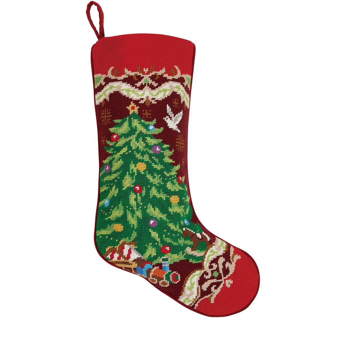 Christmas Tree Embroidered Needlepoint Stocking
