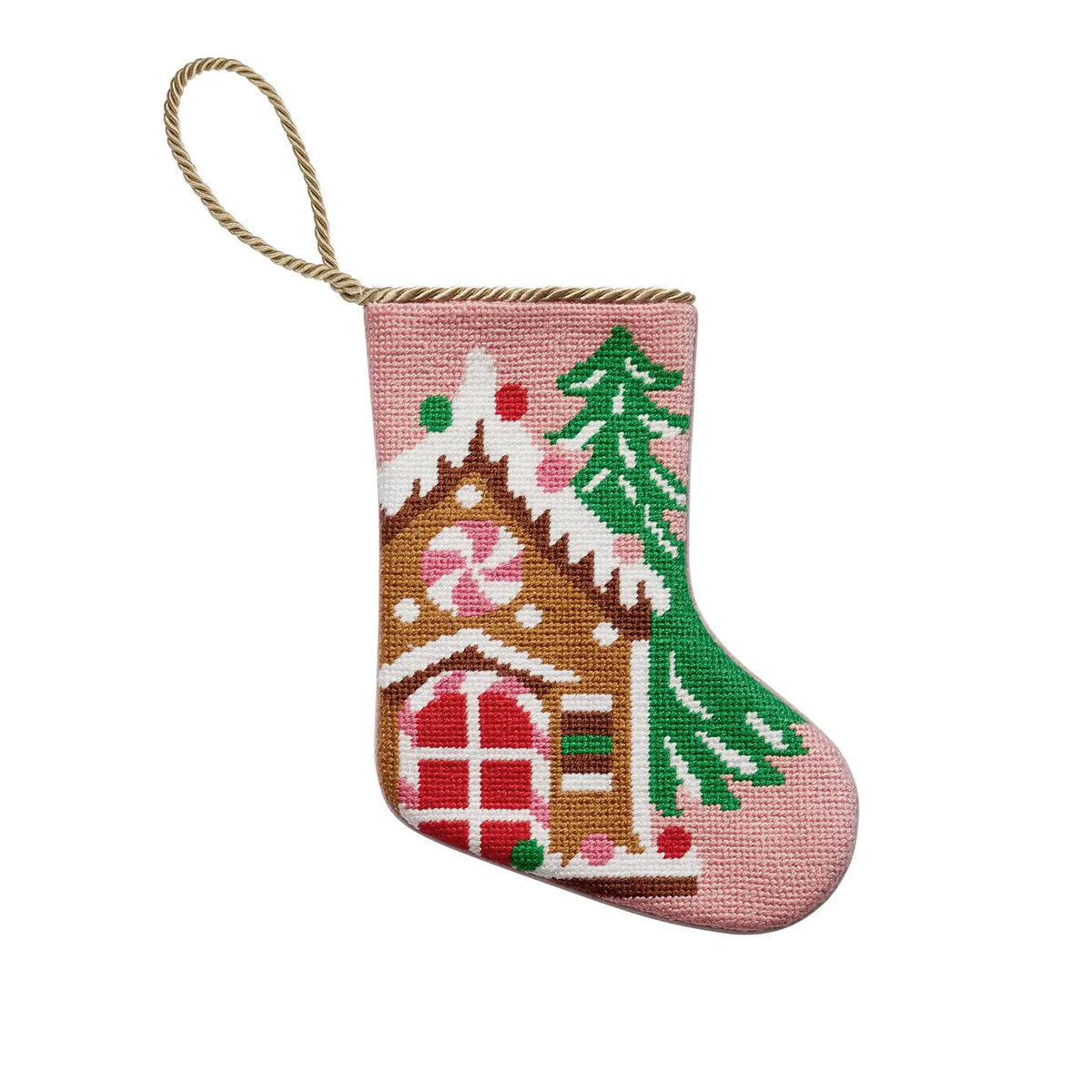 Gingerbread House Embroidered Needlepoint Mini Stocking