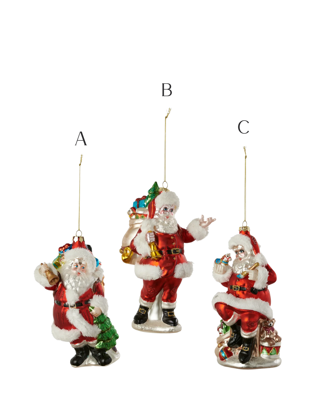 Fir Trim Santa Ornaments