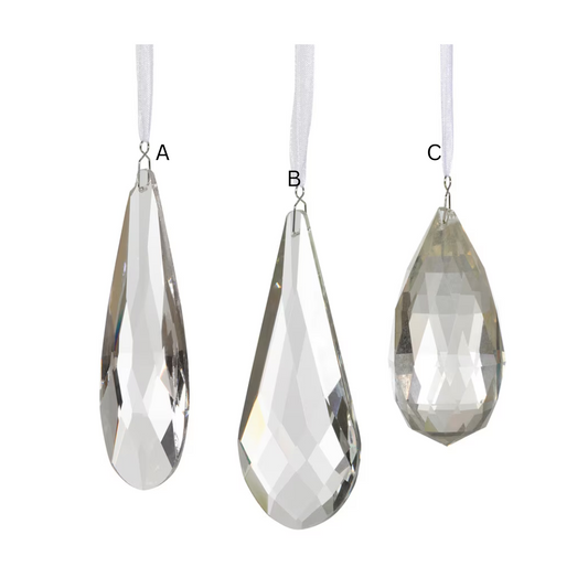 Faceted Crystal Drop Clear Ornaments