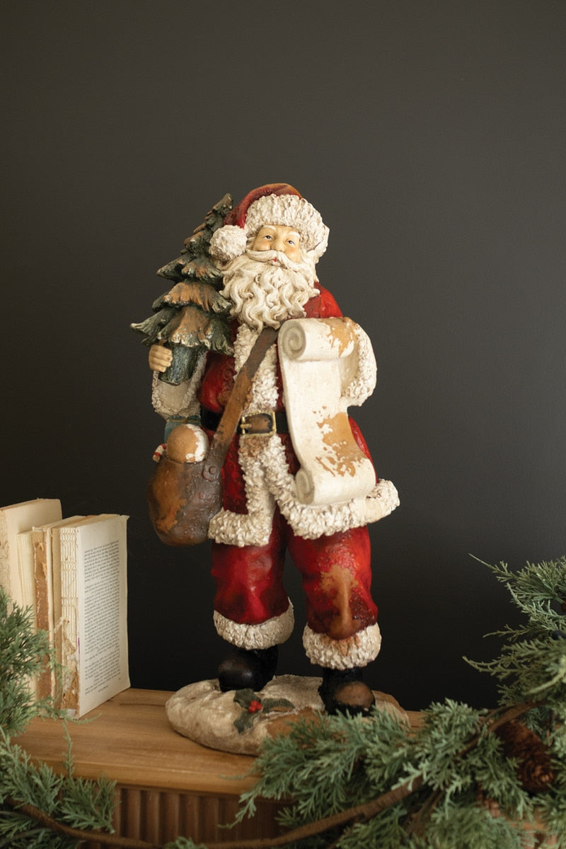 Traditional Faux Concrete Santa with List
