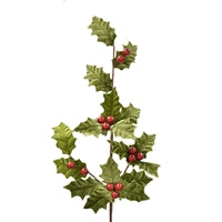 Soft Velvet Holly Spray with Red Berries