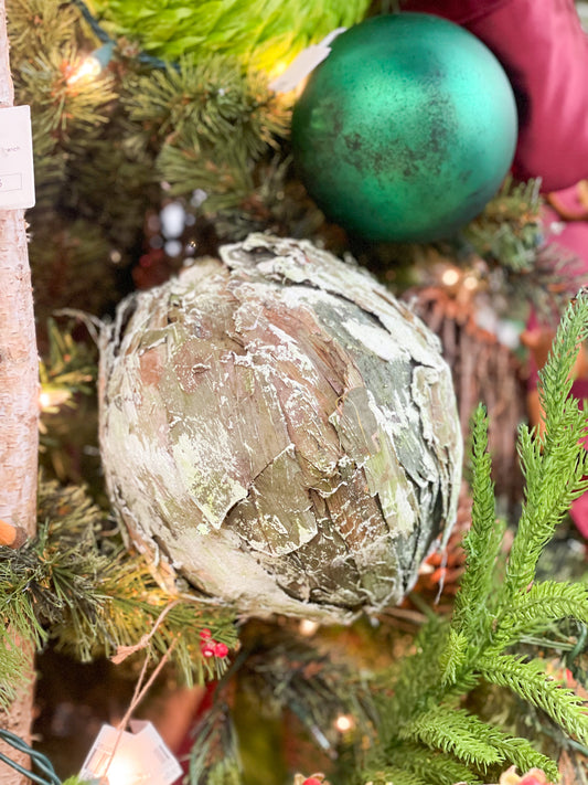 6" Washed Bark Ball Ornament